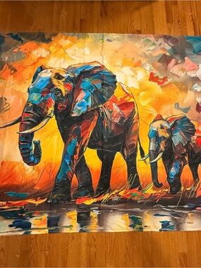 Colorful Elephant Family tapestry Wall Art - Vibrant Multi-Color